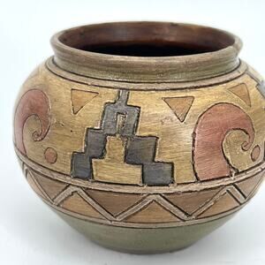 Vintage Portugal Pottery Hand Made Inca Collection Hand-Carved & Hand-Painted